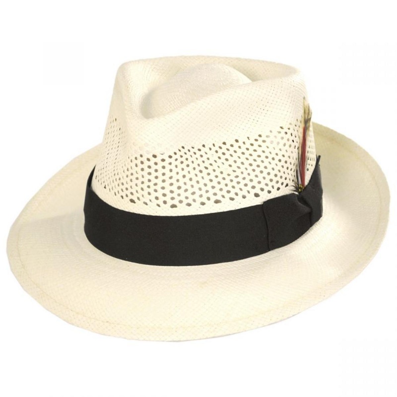 Vented Crown Panama Straw Fedora Hat BLEACH S