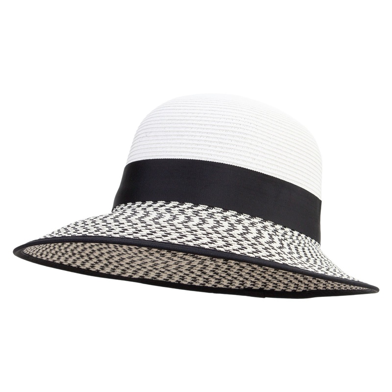 Women’s Paper Braid White Crown Hat Black White One Size