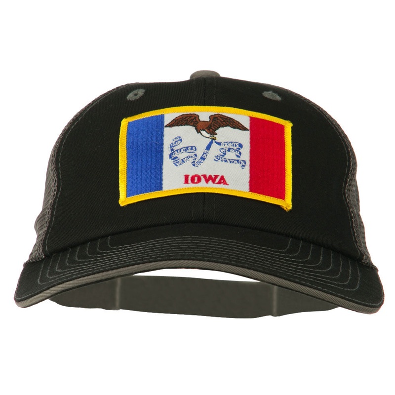 Big Mesh State Iowa Patch Cap Black Grey XL-3XL
