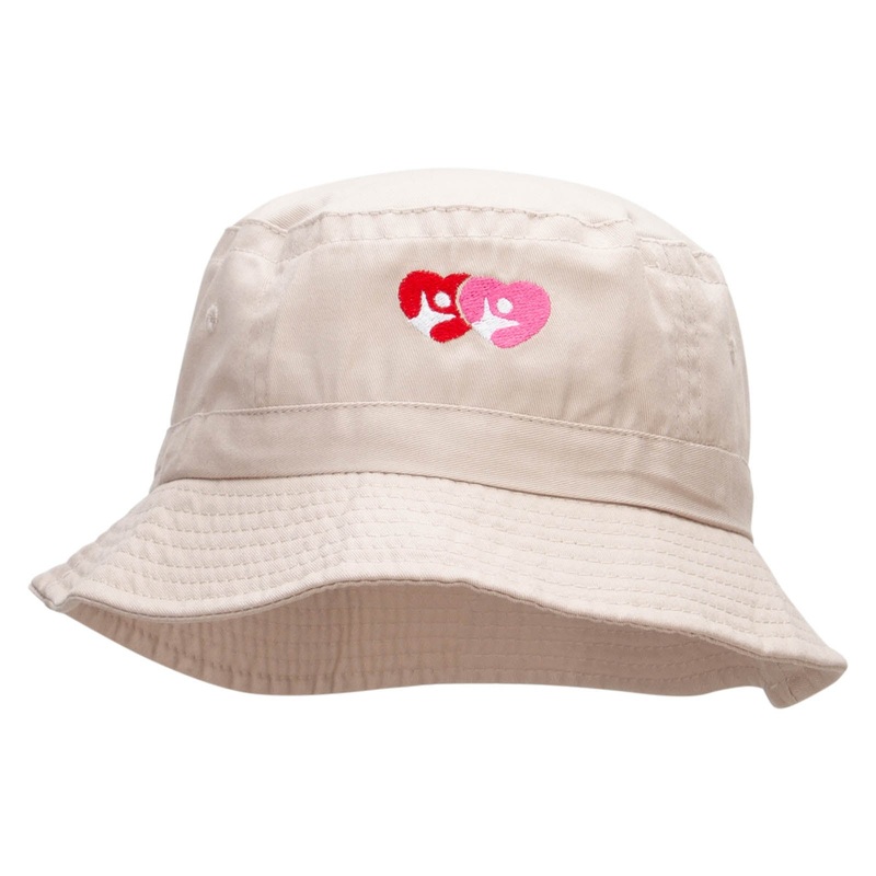 Couple Heart Embroidered Bucket Hat Khaki One Size