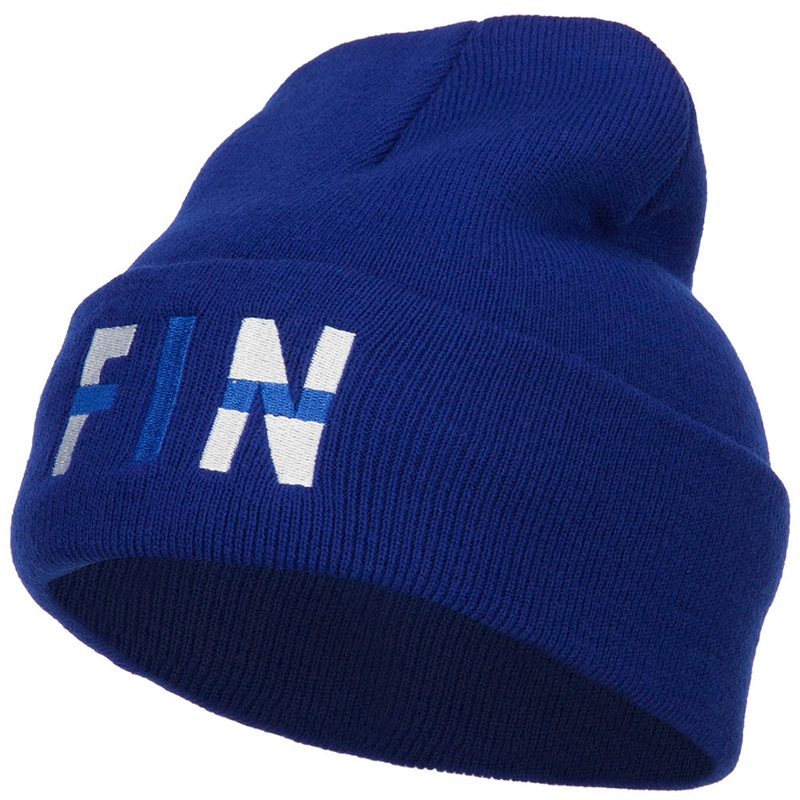 Finland FIN Flag Embroidered Long Beanie Royal One Size