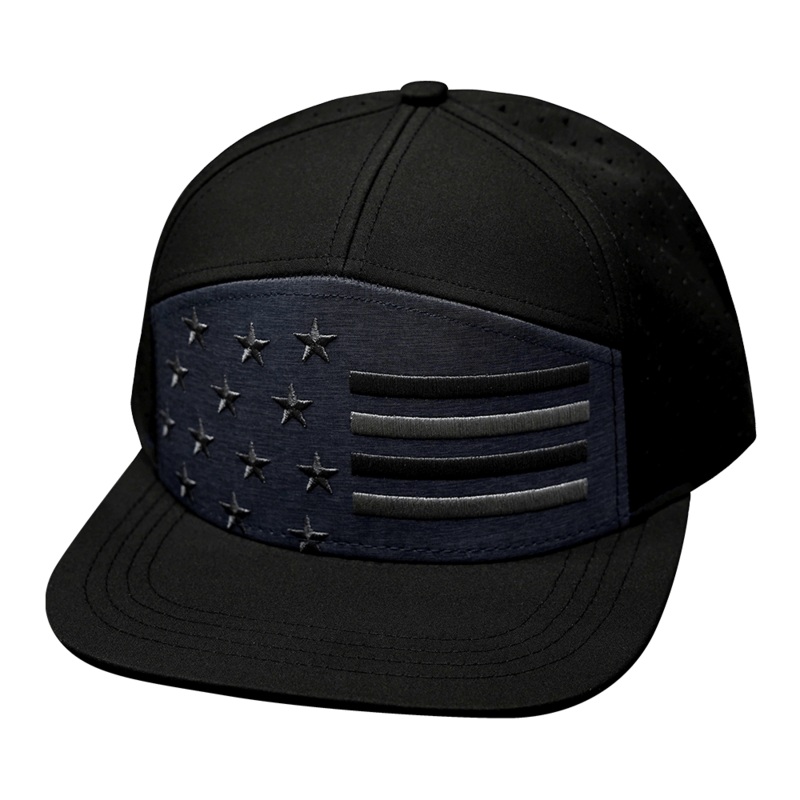 Flag Hat – Flat Bill – Black / Ocean Blue – Laser Mesh