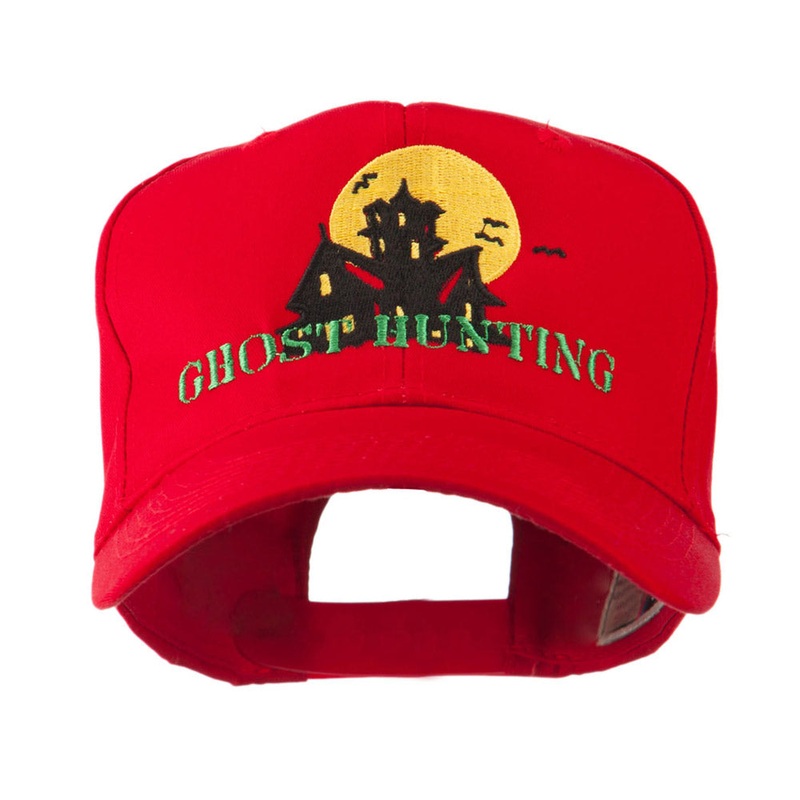 Halloween Ghost Hunting with House Embroidered Cap Red One Size