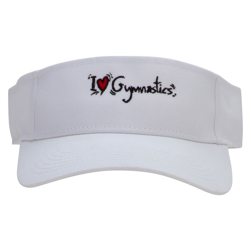 I Love Gymnastics Embroidered Cotton Twill Sun Visor White One Size