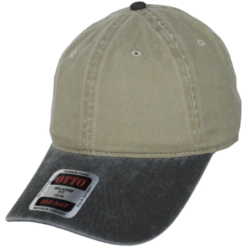 LoPro Washed Pigment Dyed Cotton Twill Strapback Baseball Cap Dad Hat BLACK/KHAKI ADJUSTABLE