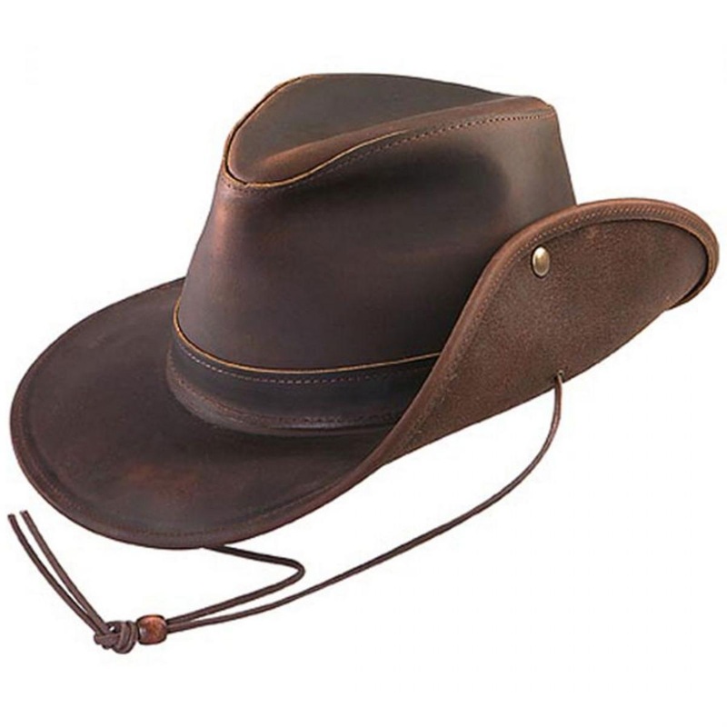 Oiled Leather Aussie Fedora Hat BLACK S
