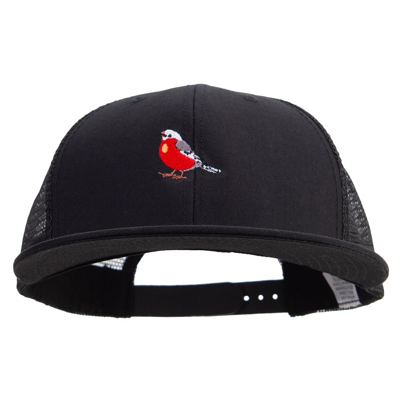 Red Bullfinch Bird Embroidered Big Size Premium Flat Bill Trucker Cap Black XL-3XL