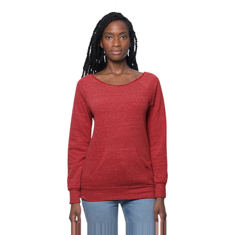 Royal Apparel Women’s Fashion Fleece Raglan Sweatshirt with Pouch Pocket  Style 3120 Made in USA Heather True Red XS