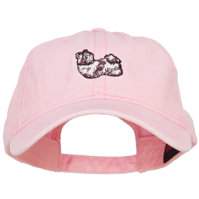 Shih Tzu Embroidered Washed Cotton Twill Cap Pink One Size