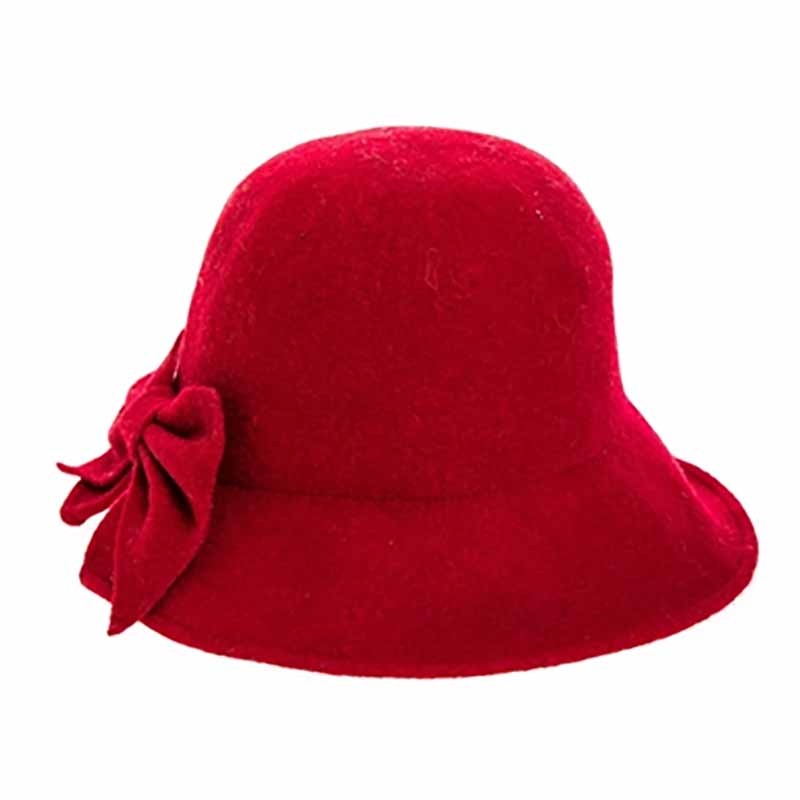 Split Brim Cloche Wool Hat with Bow – Boardwalk Style Red Medium (57 cm)