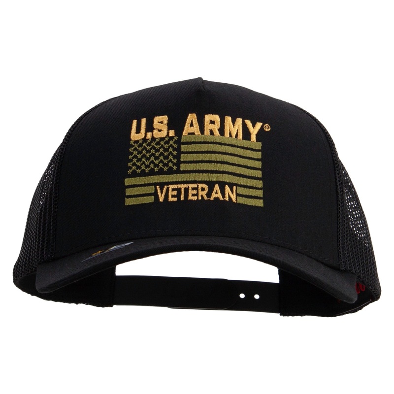 U.S. Army Veteran Flag Embroidered Twill 5 panel Mesh Back Cap Black One Size