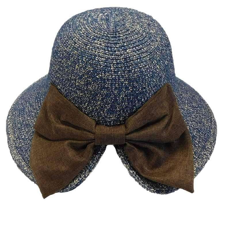 V-Back Cloche with Linen Bow – Jeanne Simmons Hats Navy