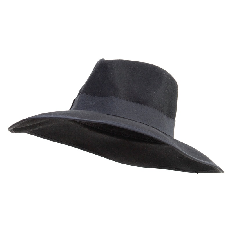 Women’s 3.54 Inch Brim Wool Felt Grosgrain Ribbon Fedora Hat Black One Size