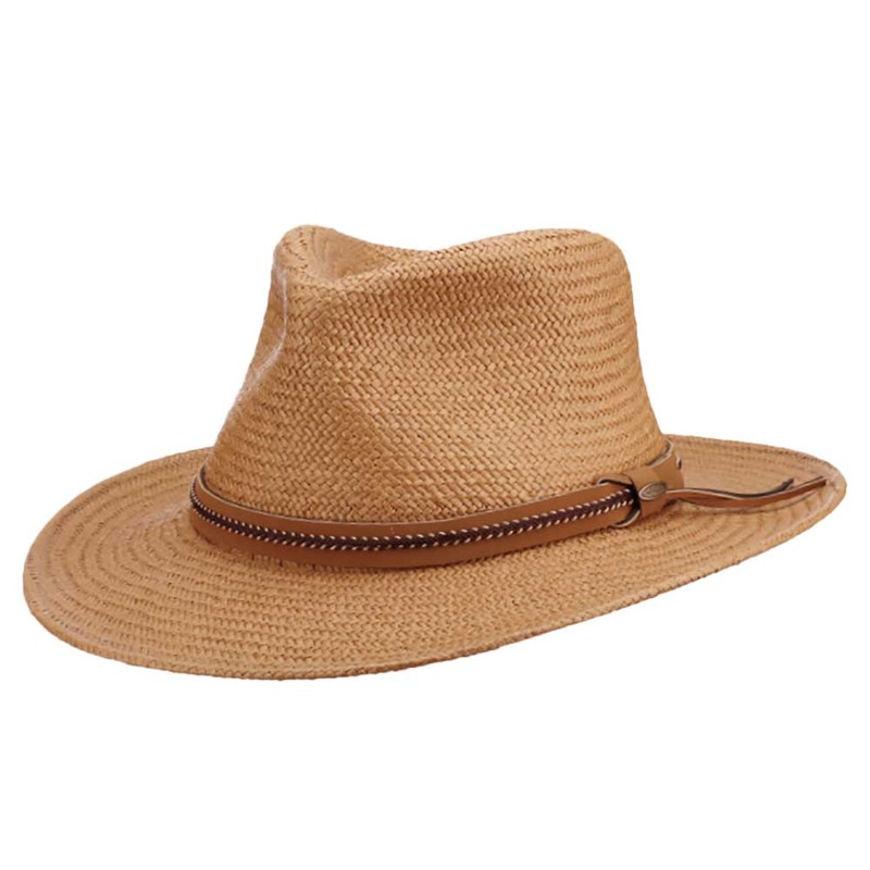 Woven Straw Safari with Faux Leather Band – Scala Hats for Men Tan L/XL (60 cm)