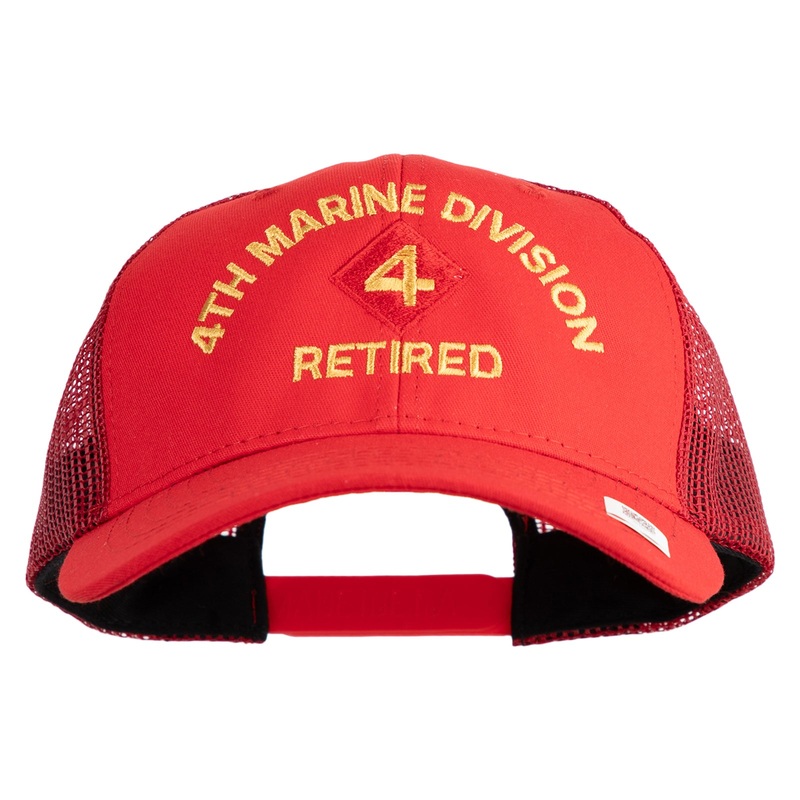 4th Marine Division Retired Embroidered 6 Panel Structured Cotton Twill Mesh Cap Made in USA Red One Size