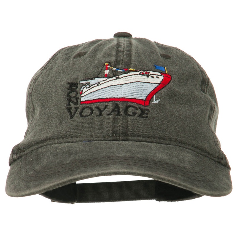 Bon Voyage Ship Embroidered Washed Cap Black One Size