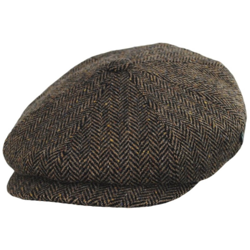 Herringbone Donegal Tweed Wool Newsboy Cap COGNAC S