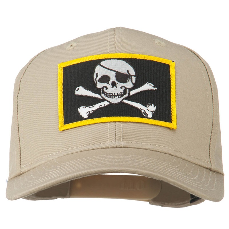 Jolly Roger Skull Military Patched Cap Khaki One Size