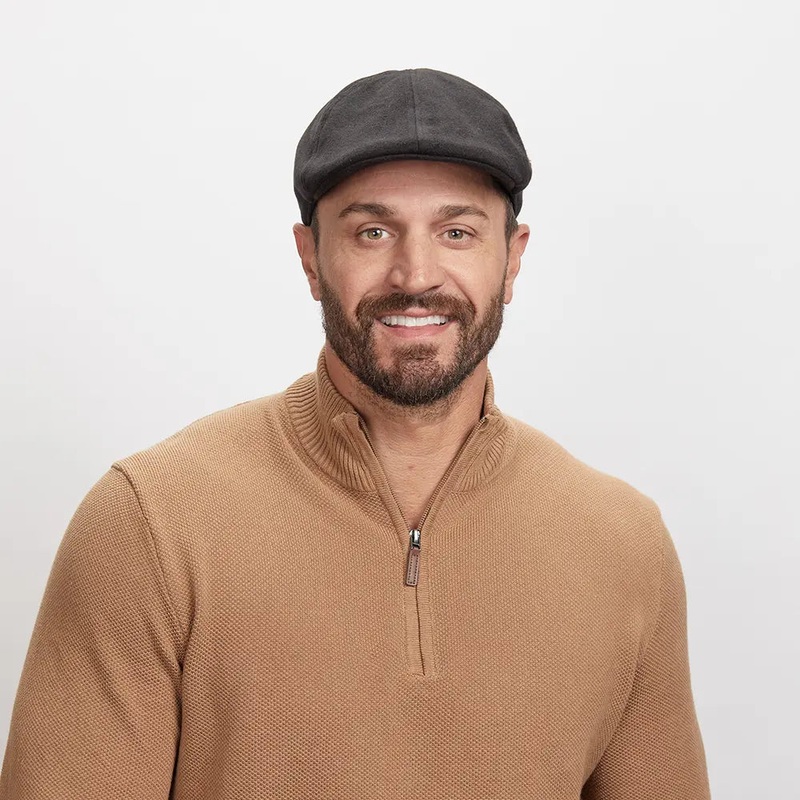 Model C | Mens Wool Flat Cap Black SM