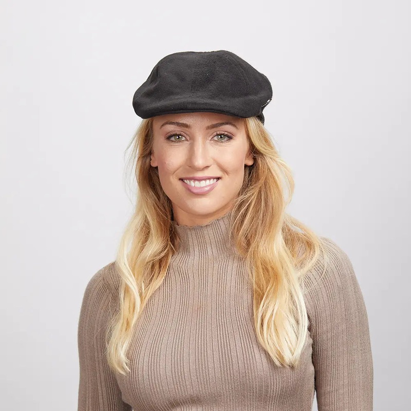 Model C | Womens Wool Flat Cap Black SM