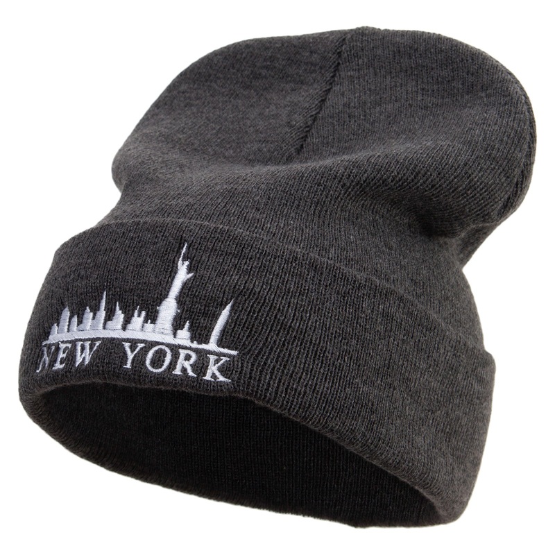 New York Skyline Embroidered Big Size Acrylic Long Beanie Heather Marled XL-3XL