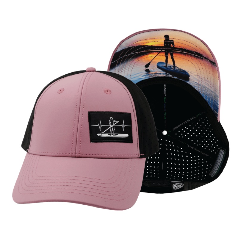 Paddle Board Hat – Low Profile – Ponytail – Lavender / Black – Laser Mesh