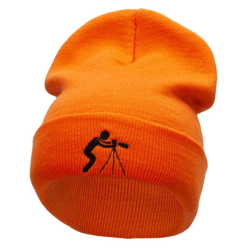 Ready to Shoot Embroidered 12 Inch Long Knitted Beanie Orange One Size