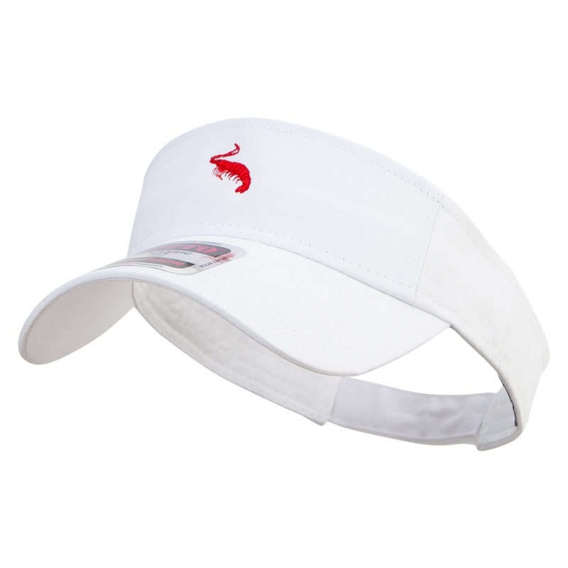 Red Shrimp Embroidered Cotton Twill Sun Visor White One Size