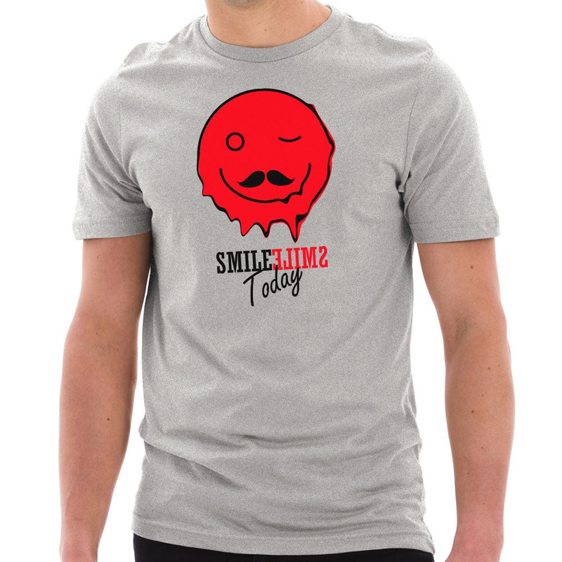 Smile Today Happy Face Graphic Design Short Sleeve Cotton Jersey T-Shirt Heather Grey XS