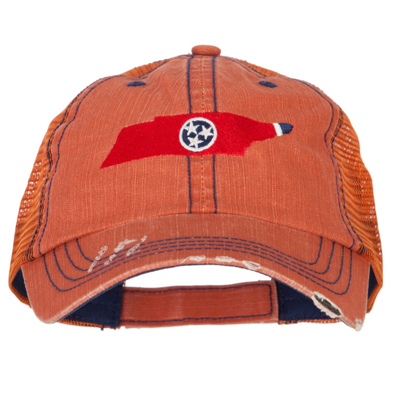 Tennessee State Map Flag Embroidered Low Profile Cotton Mesh Cap Orange One Size