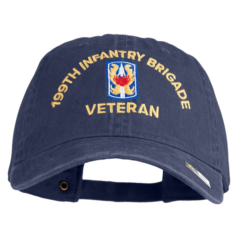U.S. Army 199th Infantry Brigade Embroidered Washed Solid Pigment Dyed Cotton Twill Brass Buckle Cap Navy One Size