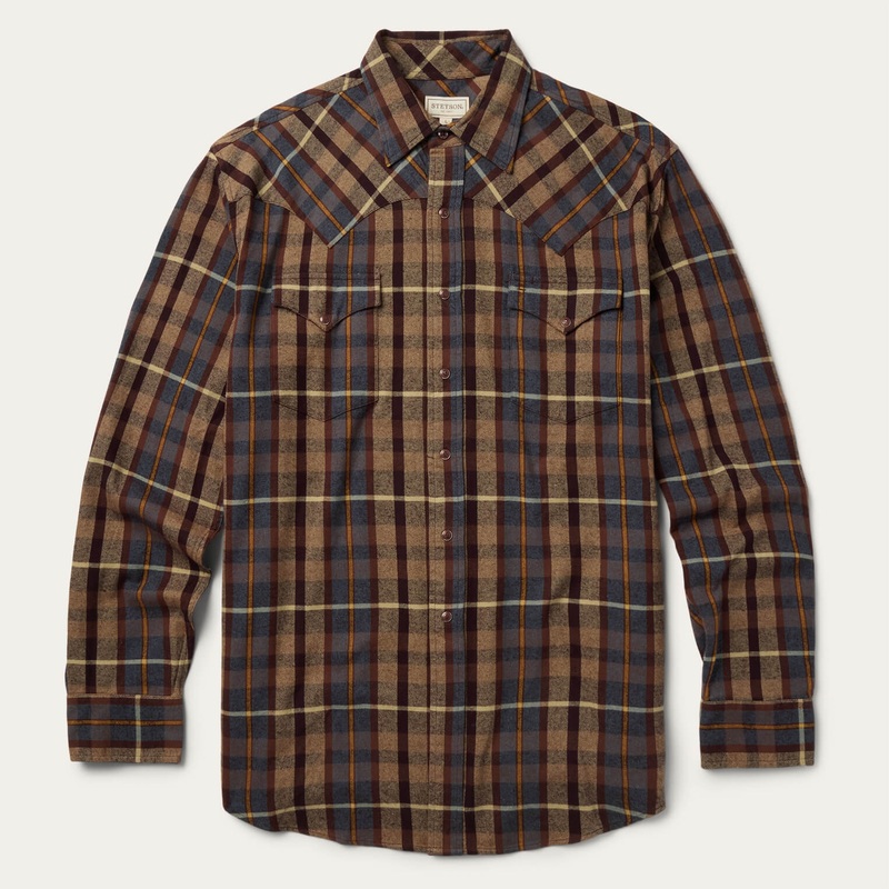 Brushed Flannel Western Shirt Brown S