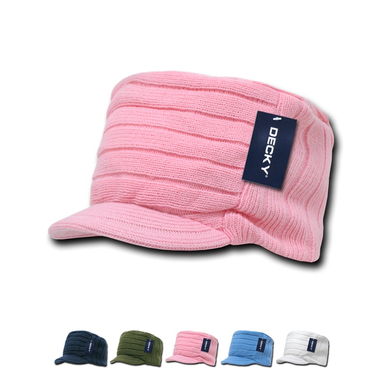 Decky 615 – Knitted Flat Top Cap with Visor, Knit Beanie Navy