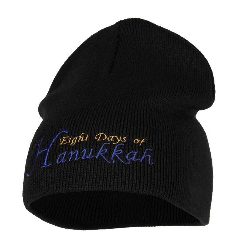 Eight Days of Hanukkah Embroidered Short Beanie Black One Size