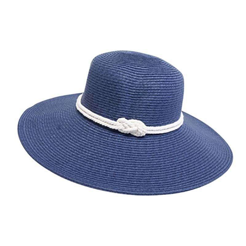 Nautical Style Double Rope and Knot Blue Sun Hat – Boardwalk Style Blue Medium (57 cm)