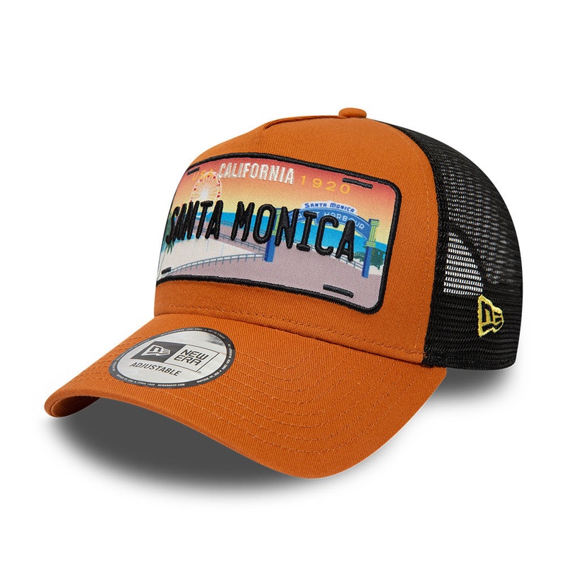 New Era 9FORTY Santa Monica A-Frame Trucker Cap – License Plate – Toffee-Black Adjustable