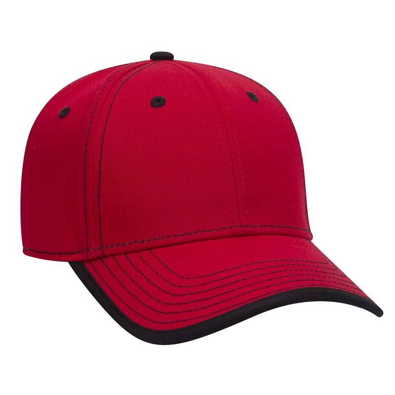 Otto 6 Panel Low Profile Baseball Cap, Cotton Twill Trim Visor w/ Contrast Stitch – 147-1071 Red/Blk