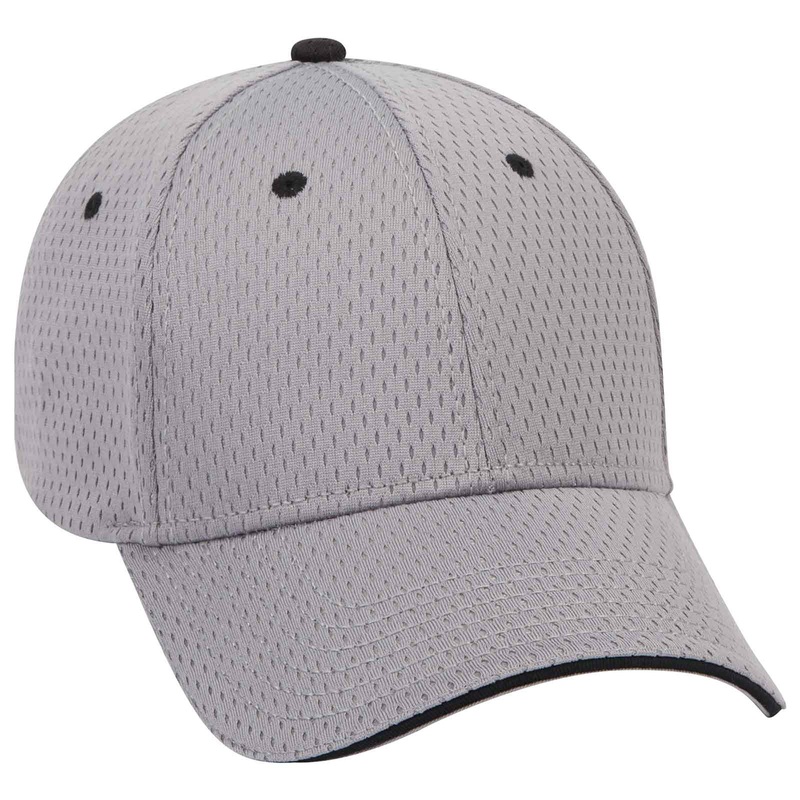 Otto 6 Panel Low Profile Baseball Cap, Polyester Pro Mesh Sandwich Visor Hat – 23-368 Gry/Gry/Blk