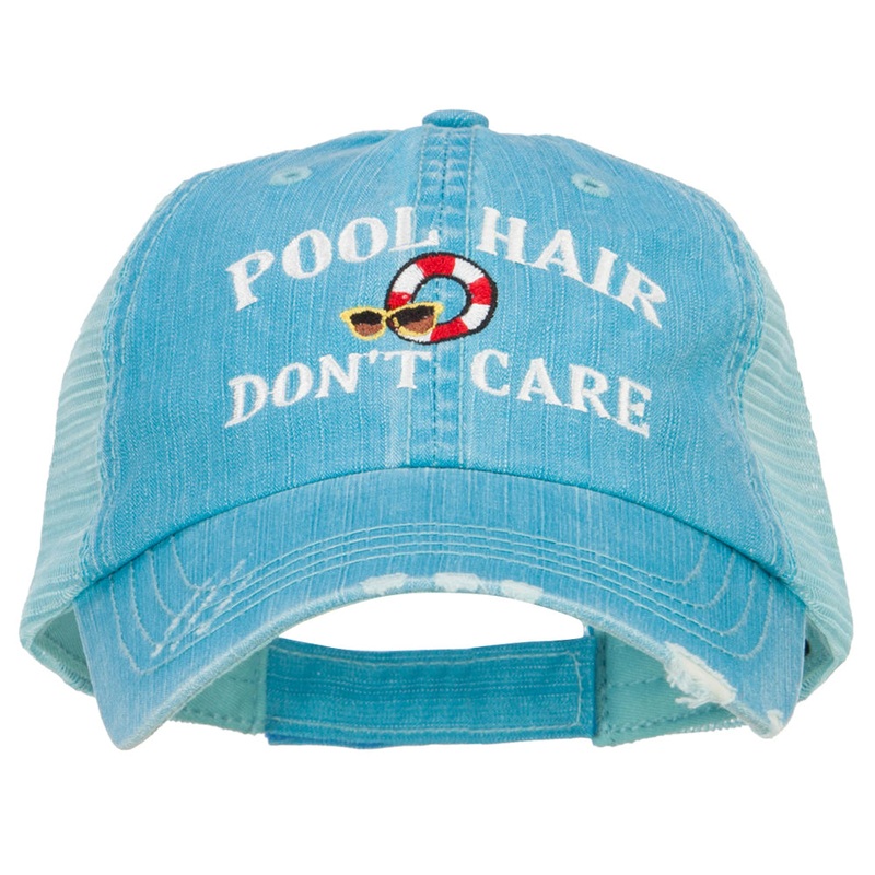 Pool Hair Don’t Care Embroidered Cotton Mesh Cap Aqua One Size