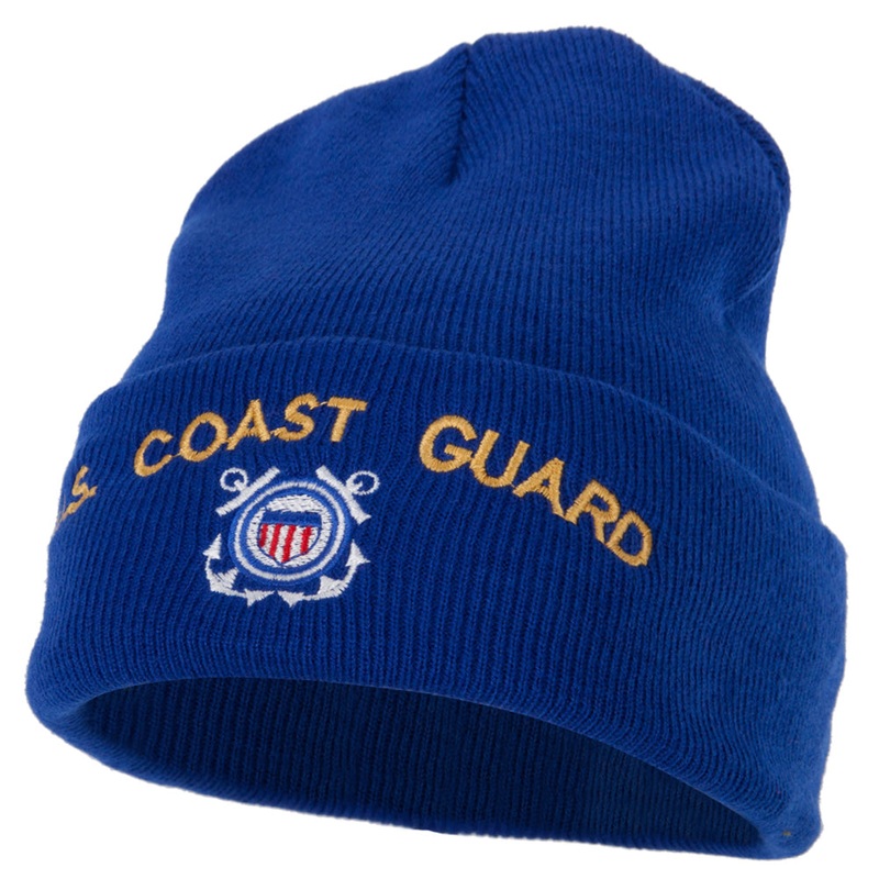 US Coast Guard Logo Embroidered Long Beanie Royal One Size
