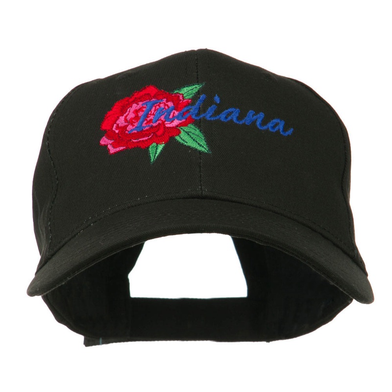 USA State Indiana Flower Peony Embroidered Low Cotton Cap Black One Size