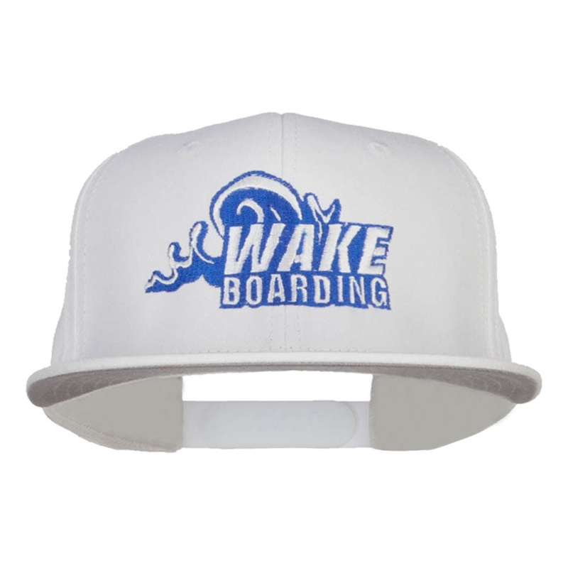 Wake Boarding Embroidered Flat Bill Cap White One Size