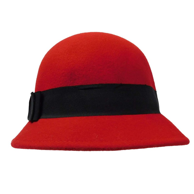 Asymmetrical Cloche with Black Band Red