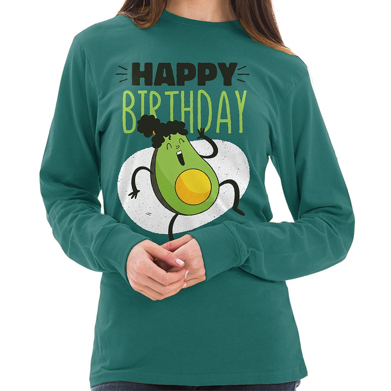 Avocado Birthday Graphic Design Unisex Ring Spun Cotton Premium Long Sleeve T-shirt Teal XS