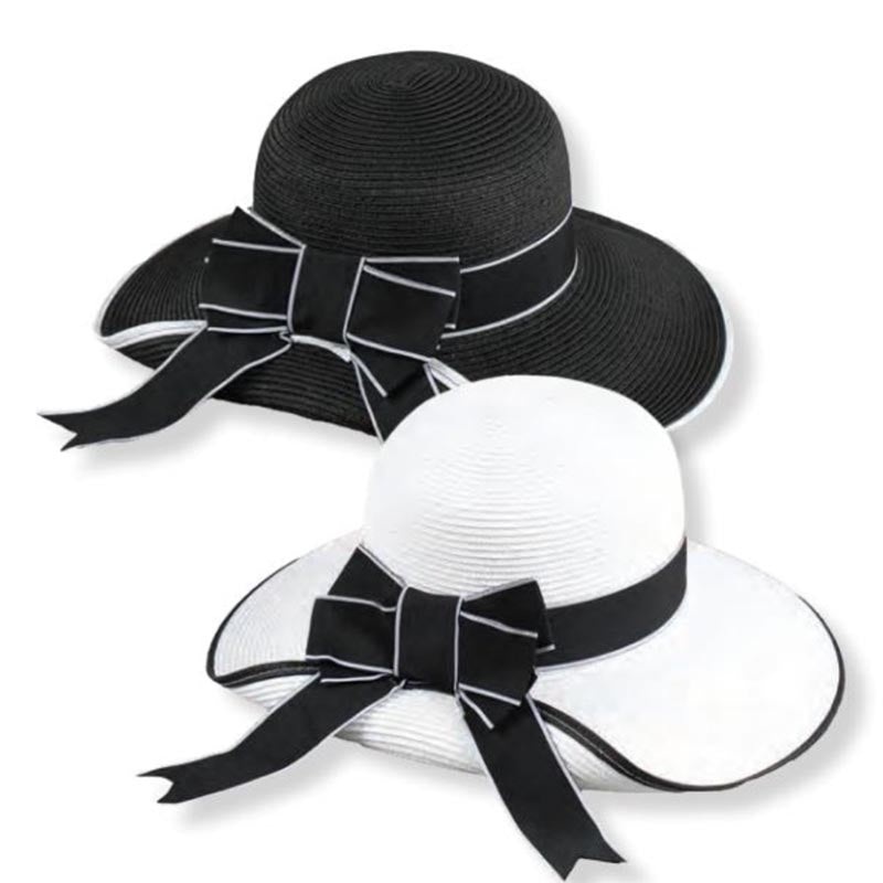 Black and White Pinned Up Brim Sun Hat – Jeanne Simmons Hats Black / White