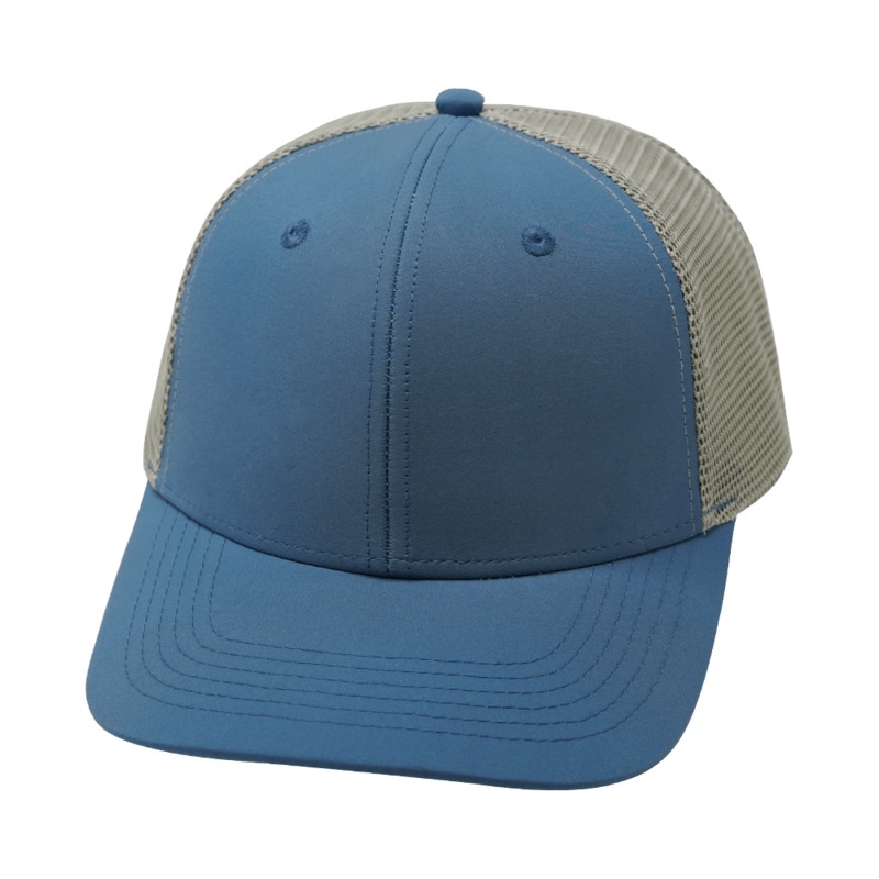 Blank – 6 Panel  – Light Blue / Gray (Unisex) – Trucker Mesh