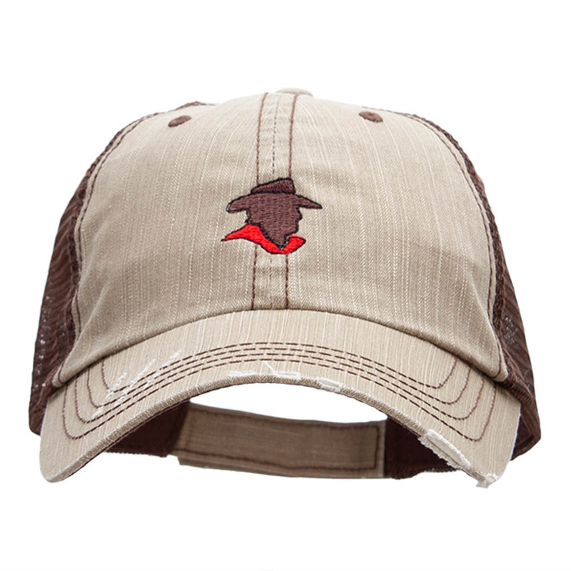 Cowboy Silhouette Embroidered Frayed Mesh Cap Brown One Size