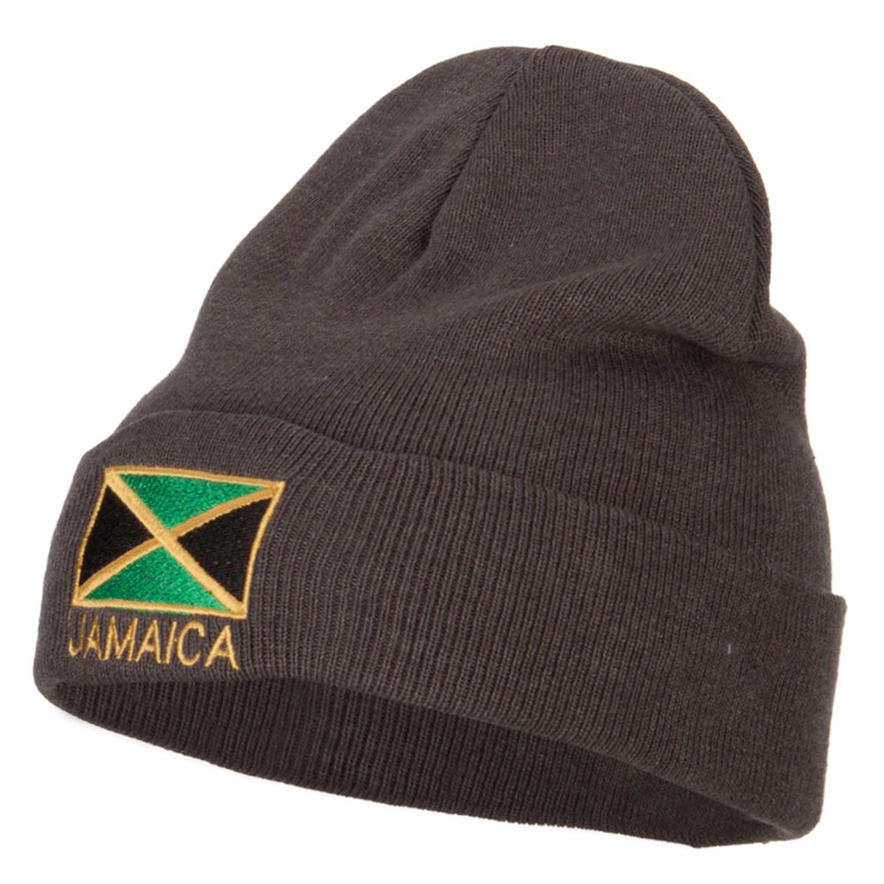 Jamaica Flag Embroidered Big Size Long Beanie Grey XL-3XL