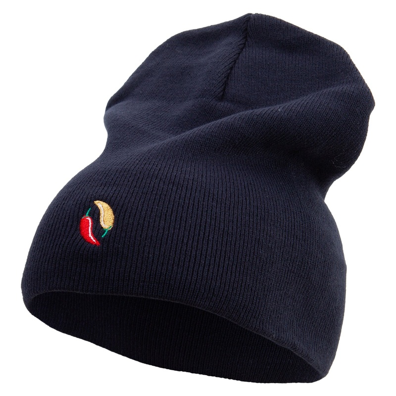 Made in USA Mexico Spice Icon Embroidered 8 Inch Solid Knit Short Beanie Black One Size