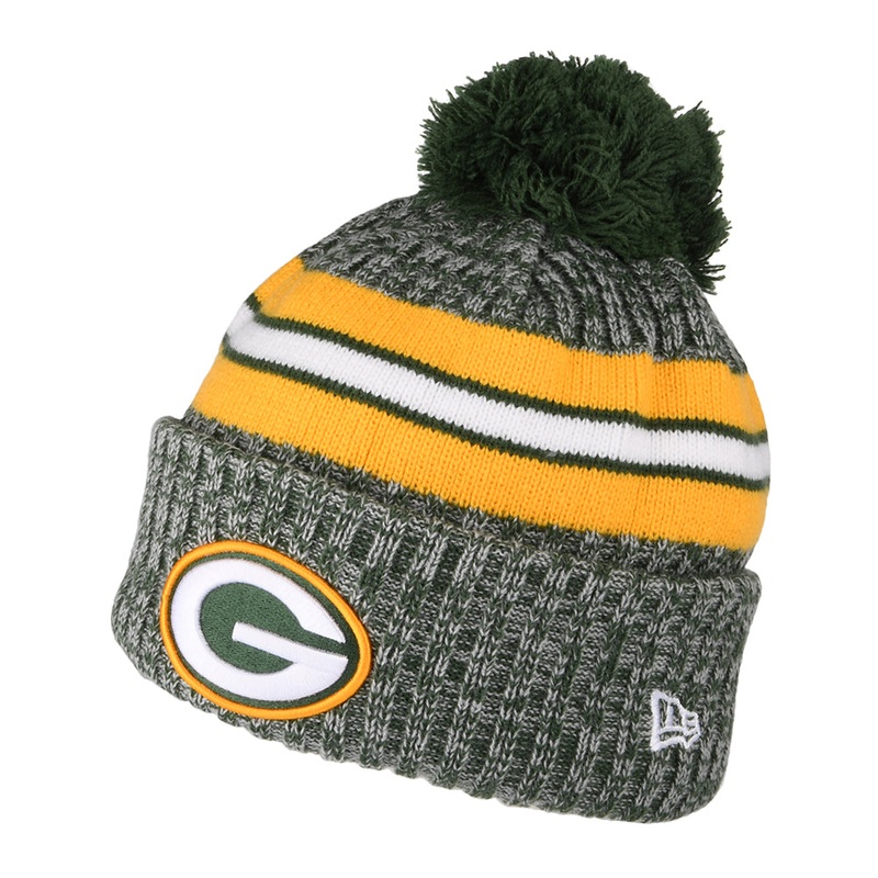 New Era Green Bay Packers Bobble Hat – NFL Sideline Sport Knit – Green-Yellow 1-Size
